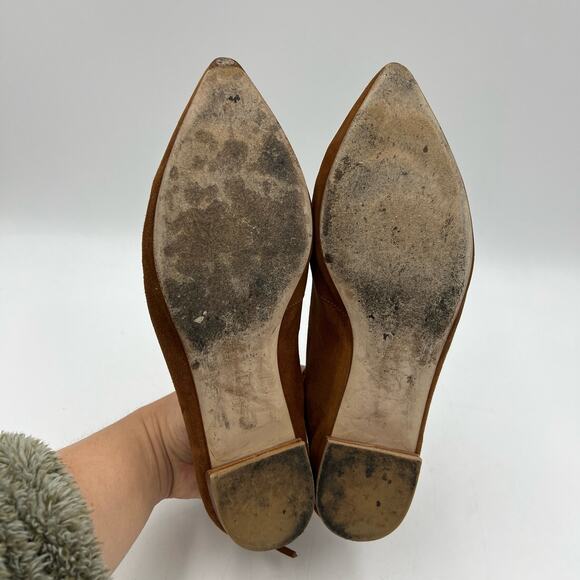 Stuart Weitzman Stringdown Suede Lace-Up Flat Amaretto Tan Pointy Toe Mule - Picture 2 of 9